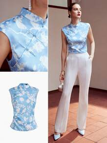 MOTF PREMIUM FLORAL PRINT MANDARIN COLLAR BLOUSE