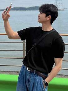 DAZY Men's Summer Solid Knit Crewneck Short Sleeve Top - Black - View 5