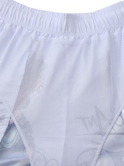 Men's Cartoon & Letter Printed Drawstring Waist Beach Shorts