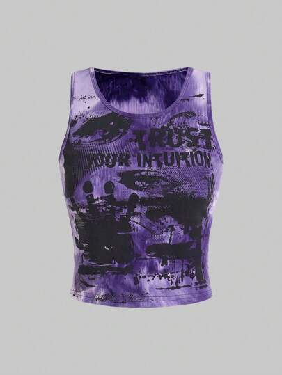 Grunge Punk Canotta aderente con stampa di lettere estiva, per la scuola