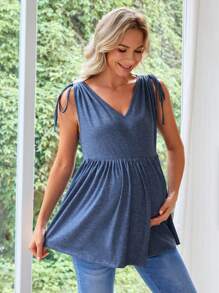 SHEIN Maternity V-Neck Shoulder Drawstring Nursing Clothing Casual Tank Top