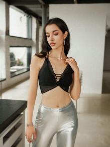 SHEIN Unity Top Corto Con Nudo Retorcido De La Mujer Para Verano Con Cuello De Halter