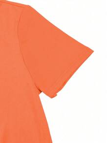 Calvaya Vestido Casual De Manga Corta De Talla Grande De Color Sólido Minimalista Con Diseño De Bolsillo Para Primavera Y Verano - Naranja - Ver 3