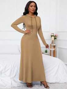 SHEIN LUNE Vestido largo con capucha, cordón y bolsillos para mujer, atuendo femenino