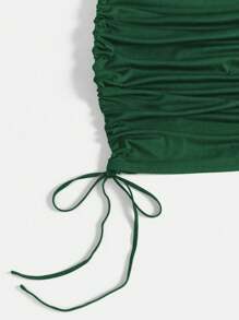Flirla Plus Size Summer Short Sleeve Drawstring Side Slit Bodycon Dress - Dark Green - View 3