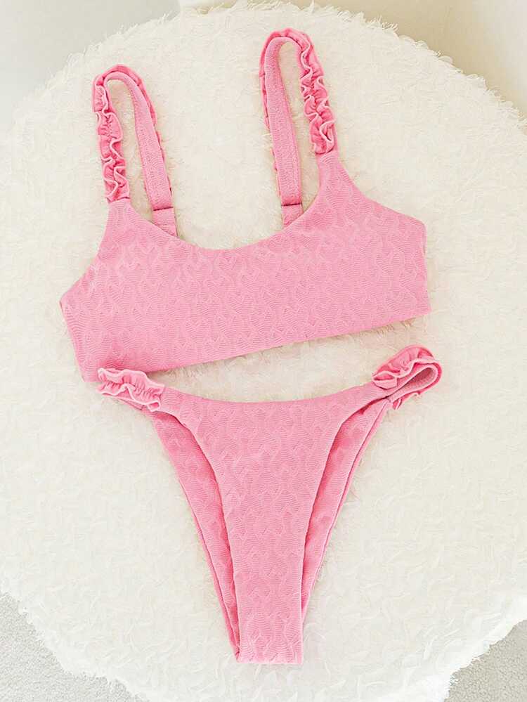 Solid Color Textured Bikini Set Summer