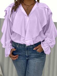 Calvaya Blusa Morada Con Cuello En V De Talla Grande Para Mujer