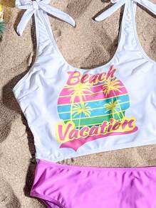 SHEIN Swim Cartoon & Letter Print Cami Tankini Set, 2pcs Summer - Multicolor - View 4