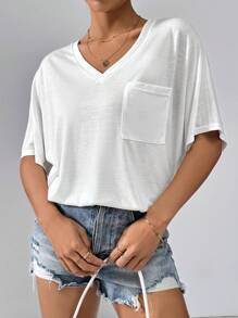 SHEIN Essnce Loose Fit Batwing Sleeve T-Shirt With Patch Pocket For Summer, Casual