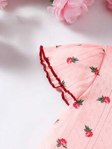 SHEIN Conjunto De Pijama De Verano Tejido Suave Y Cómodo, Patrón Floral Lindo Y Fresco Para Niñas Jóvenes - Rosa - Ver 4