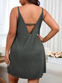 Plus Size Spring/Summer Casual Solid Color Spaghetti Strap Sleeveless Sleep Dress Pajama Dress With Backless Design