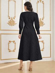 Modelyn Women's Spring/Autumn Solid Color Jacquard Bubble Sleeve Dress