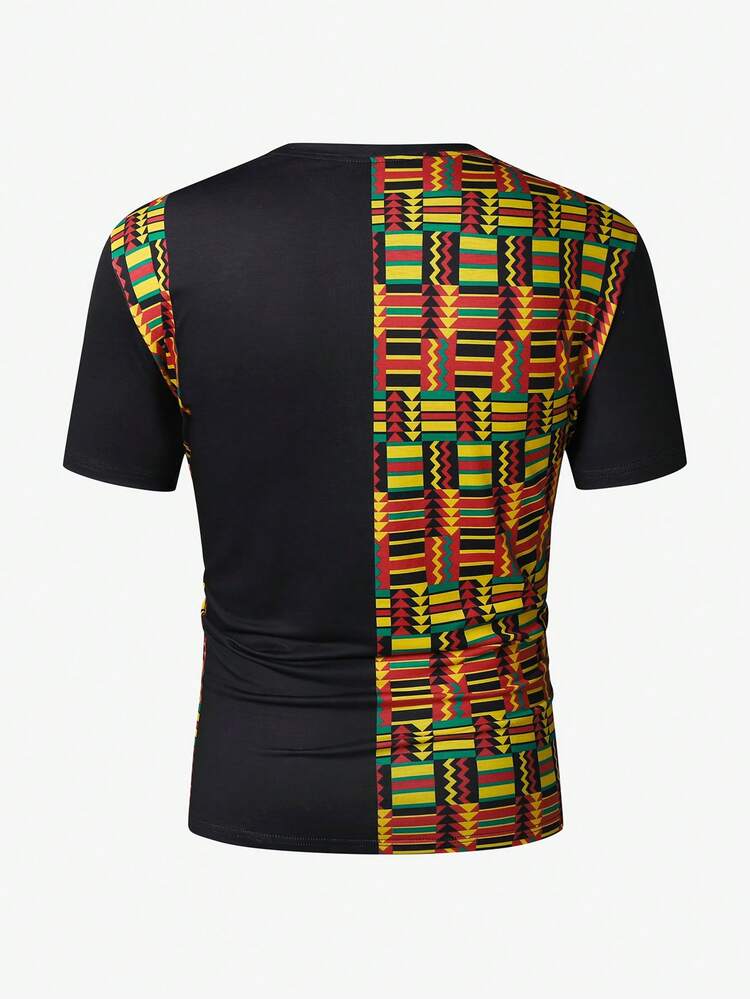 Men's Plus Size Round Neck Colorblock Short Sleeve T-Shirt