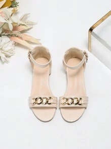 新款時尚兒童金屬扣高跟涼鞋,公主表演鞋 - 杏色 - 查看 6