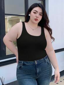 Dazy Plus Plus Size Solid Color Bodycon Tank Top For Casual Layering Summer - Black - View 5