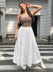 SHEIN EZwear Váy xòe xếp tầng màu trơn cỡ lớn cho nữ - trắng - Xem 5