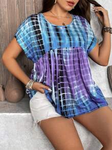 SHEIN LUNE 夏季加大碼嬉染漸變藍紫色休閒t恤 - 彩色 - 查看 6