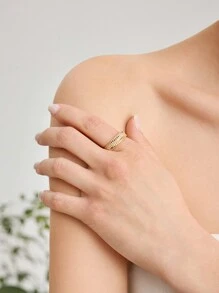 MOTF PREMIUM Anillo De Circonia Cúbica Microincrustado Chapado En Oro - Amarillo Oro - Ver 5