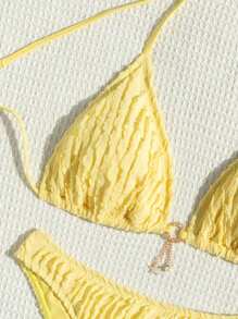 Swim Mod Women's Summer Beach Holiday Solid Color Textured Bikini Set