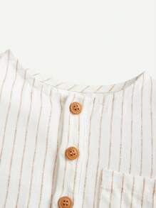 Cozy Pixies Baby Boy Striped Half Placket Short Sleeve Top And Solid Color Shorts 2pcs/Set - Apricot - View 5