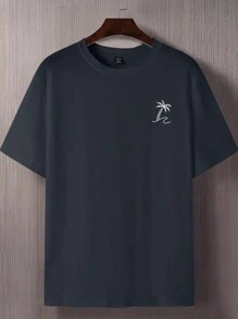 Manfinity Homme Men's Plus Size Casual Coconut Tree Printed Short Sleeve T-Shirt, Summer - Dark Grey - View 4