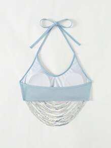 SHEIN Swim Áo bikini hở lưng thắt nơ lấp lánh cho nữ mùa hè - Bạc - Xem 4