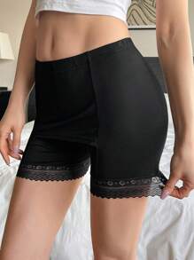 DAZY 女款双层三角区防走光蕾丝边短裤 - 黑色 - 查看 7