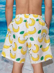 Surfspeed Men Banana Pattern Drawstring Beach Shorts For Summer Vacation - Yellow - View 2