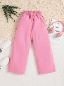 SHEIN Tween Girl Casual Vacation Style Roomy Leg Jeans With Baggier Waist And Multiple Pockets, School, Campus, College - Pink - View 2