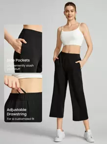 GLOWMODE Modal Wide-Leg 3/4 Pants Drawstring Pocket Daily Casual Fall - Black - View 3