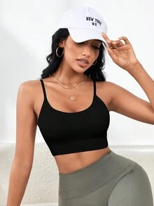 SHEIN Sports Đơn giản Thể thao Chất rắn Dây đeo vai - màu đen - Xem 3