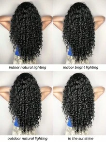 女性合成纖維頭帶假髮,鬈曲頭帶假髮26寸波浪假髮帶附帶頭帶不需膠半頭帶假髮耐高溫機製頭帶假髮 - 黑色 - 查看 8