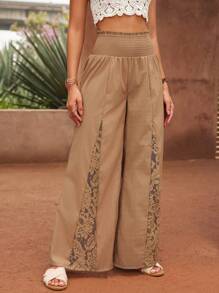 Chiquease Waist Drawstring Contrast Lace Pants Fall Cloth For Women - Khaki - View 6