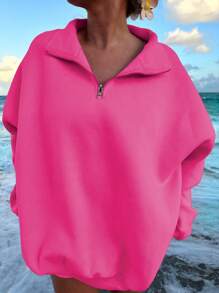 INAWLY Zipper Half Placket Long Sleeve Sweatshirt,Long Sleeve Tops Graduation,Back To School,Graduation,Teacher For Women,Back To School Pullover Fall Sweatshirt - Hot Pink - View 5