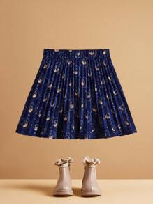 HARRY POTTER X SHEIN Young Girl Allover Print Pleated Skirt Preppy Style