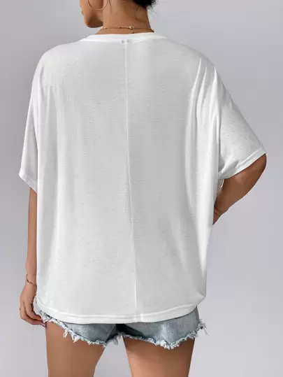 SHEIN Essnce Loose Fit Batwing Sleeve T-Shirt With Patch Pocket For Summer, Casual