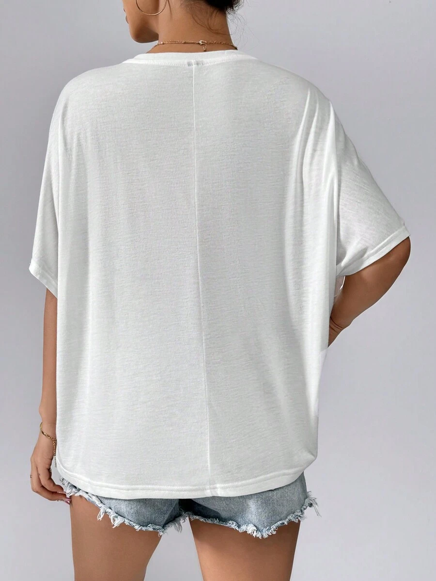 SHEIN Essnce Loose Fit Batwing Sleeve T-Shirt With Patch Pocket For Summer, Casual