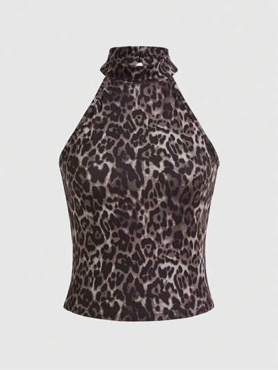 Grunge Punk Y2K Leoparden Muster Trägertop ohne Ärmel für Frauen, Schule