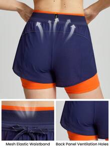 GLOWMODE Nhanh khô 2 trong 1 Quần đùi chạy bộ Thoáng khí Phản chiếu Có thể tháo rời Nhiều lớp Quần short Ảnh hưởng lơn Tập thể dục Phòng thể dục Mùa hè - Màu xanh hải quân - Xem 3