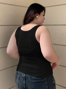 Dazy Plus Plus Size Solid Color Bodycon Tank Top For Casual Layering Summer - Black - View 2
