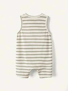 Cozy Pixies Baby Boy Striped/Solid Color Round Neck Sleeveless Romper 2pcs Set