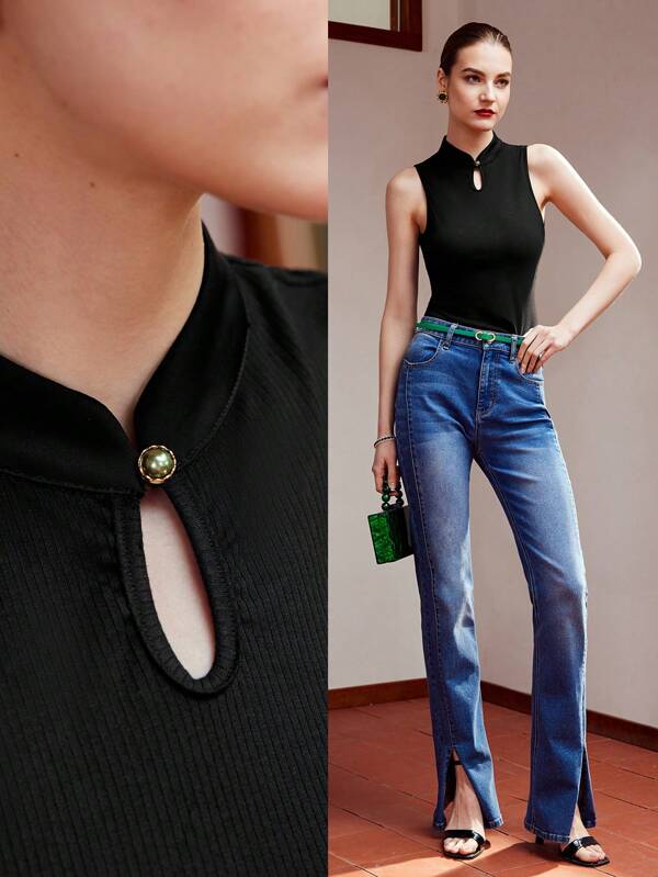 MOTF PREMIUM Top De Tank De Cuello Con Llave Y Color Sólido