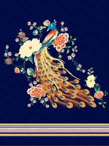 Breezaya 女士孔雀和花卉印花兩件套裝 - 藏蓝色 - 查看 3