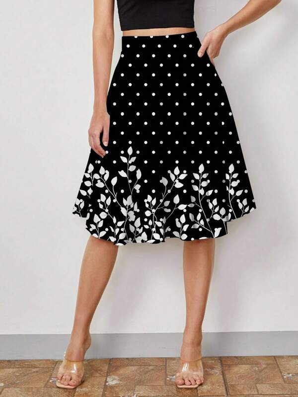 SHEIN Clasi Women's Summer Floral & Polka Dot Printed Skirt