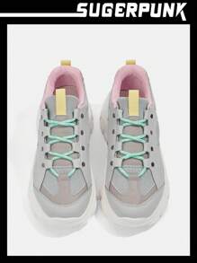 Sugerpunk Zapatillas deportivas chunky de malla con diseño unido - Gris - Ver 5