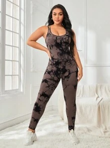 Easithlete Plus Tie Dye Sports Jumpsuit - Coffee Brown - View 6
