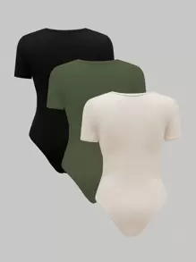 SHEIN Unity Solid Color Short Sleeve Bodysuit, Summer - Multicolor - View 2