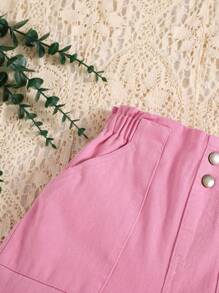 SHEIN Tween Girl Casual Vacation Style Roomy Leg Jeans With Baggier Waist And Multiple Pockets, School, Campus, College - Pink - View 3
