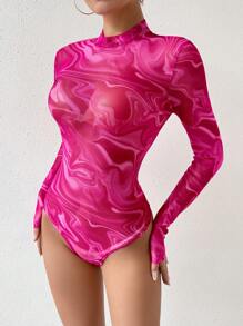 RosyDaze Ladies' Random Floral Printed Bodysuit Fall Cloth For Women - Hot Pink - View 4