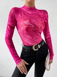 RosyDaze Ladies' Random Floral Printed Bodysuit Fall Cloth For Women - Hot Pink - View 6